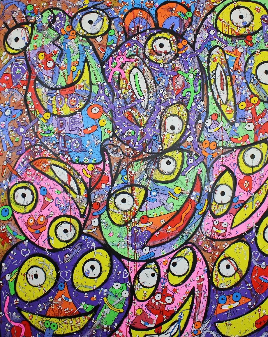 One foot singing do de lo The Mind Is Tripping Hearts is beating Acrylic 2019-2020 Size 200x160 cm Copyright ©Vhilo