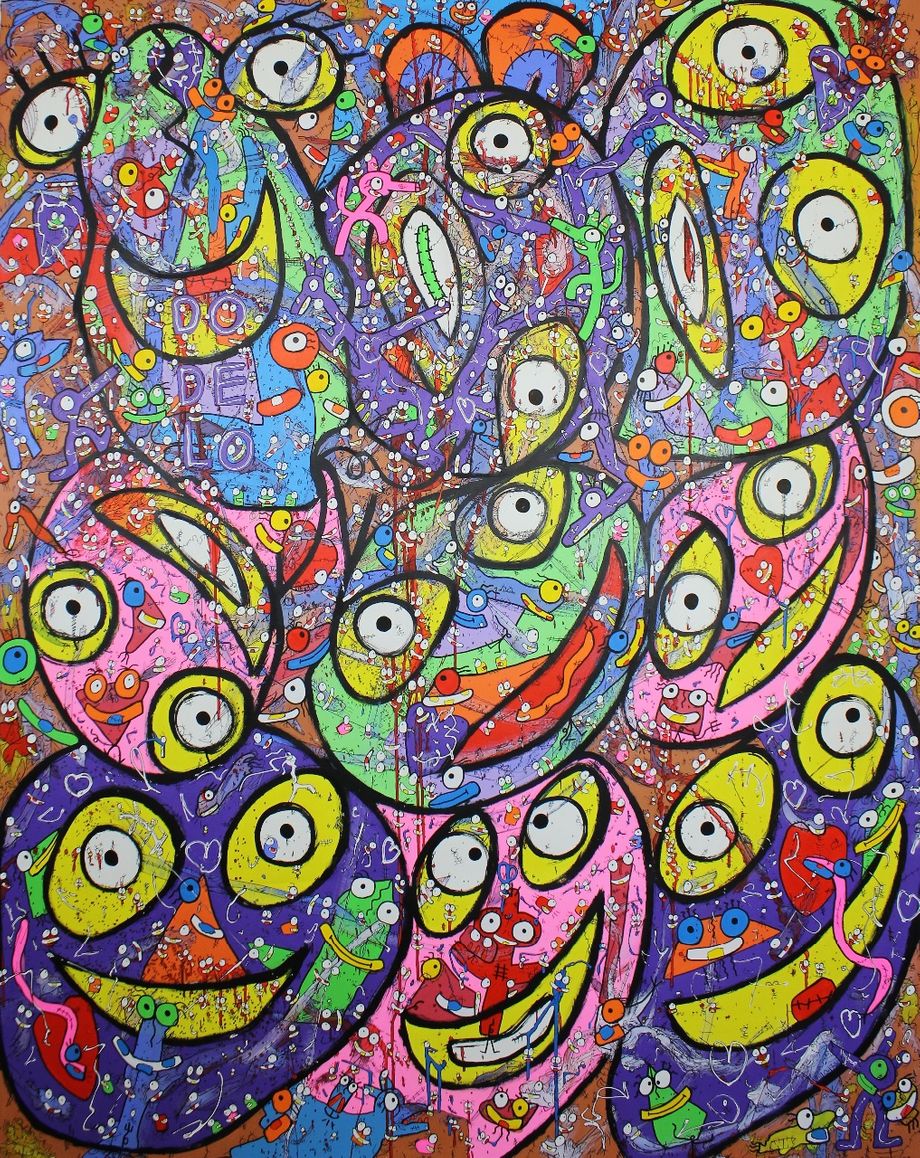 One foot singing do de lo The Mind Is Tripping Hearts is beating Acrylic 2019-2020 Size 200x160 cm Copyright ©Vhilo